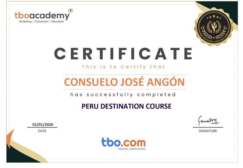 Certificado Peru Destination Course de Consuelo José