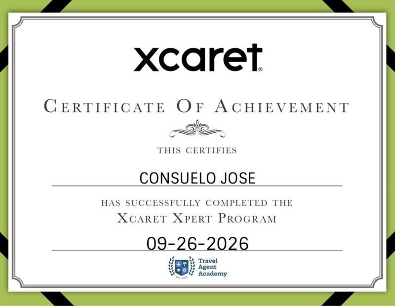 Certificado Xcaret Xpert Program de Consuelo José